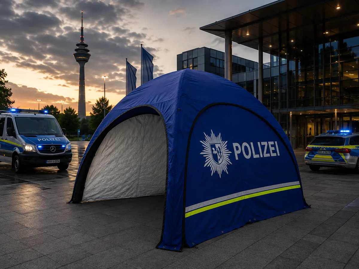 Aufblasbares Polizeizelt als mobiler Arbeitsbereich im Außeneinsatz