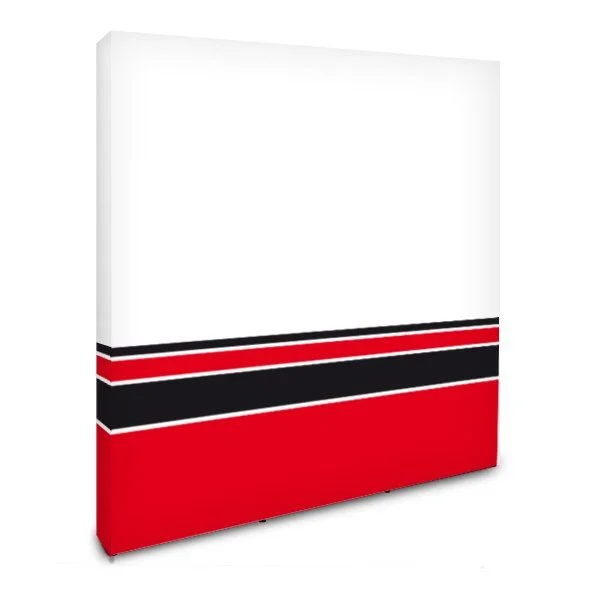 Textil-Faltwand 3 × 3 in gerader Form mit Musterdruck in Rot, Schwarz und Weiß