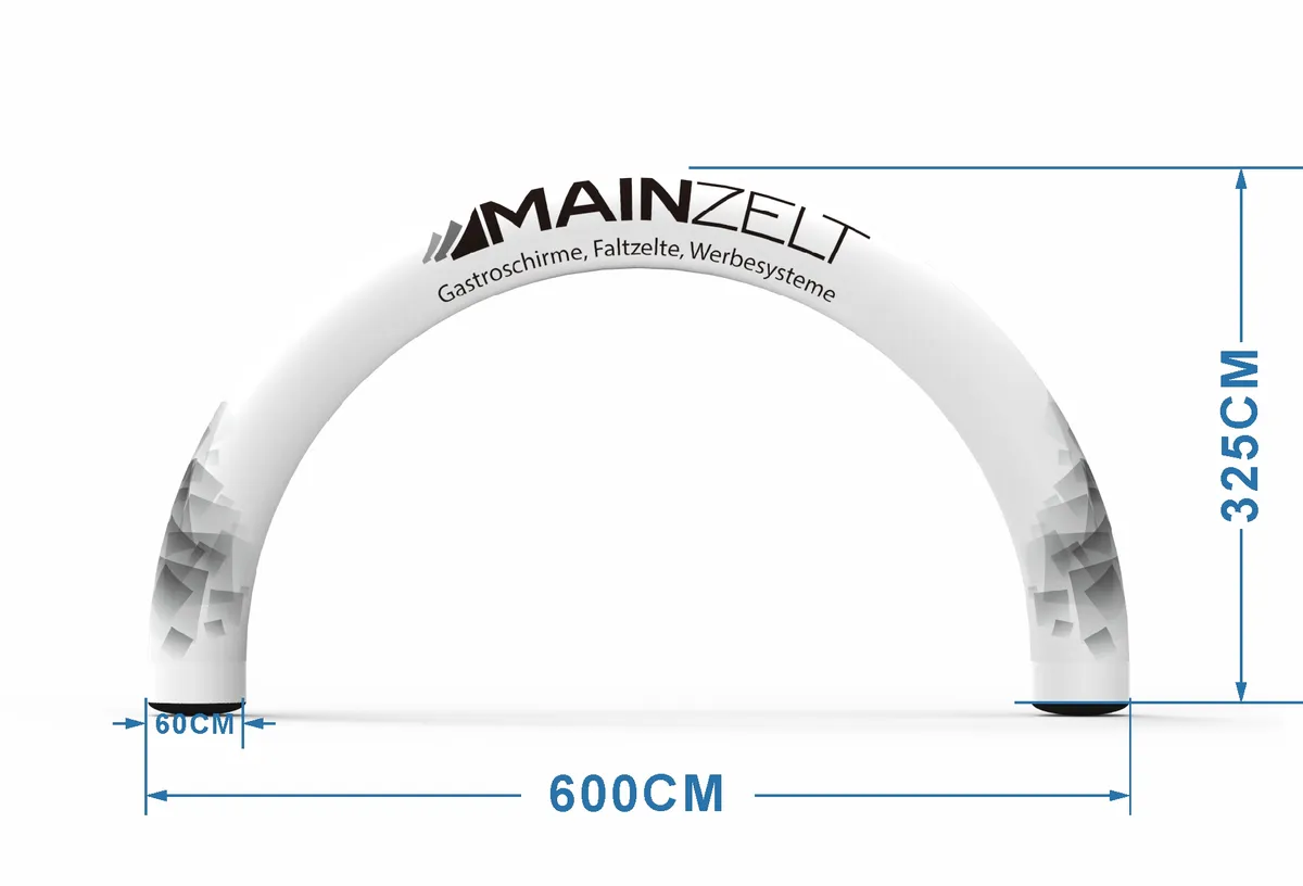 Aufblasbarer Torbogen mit 600 cm Breite und MAINZELT-Druck